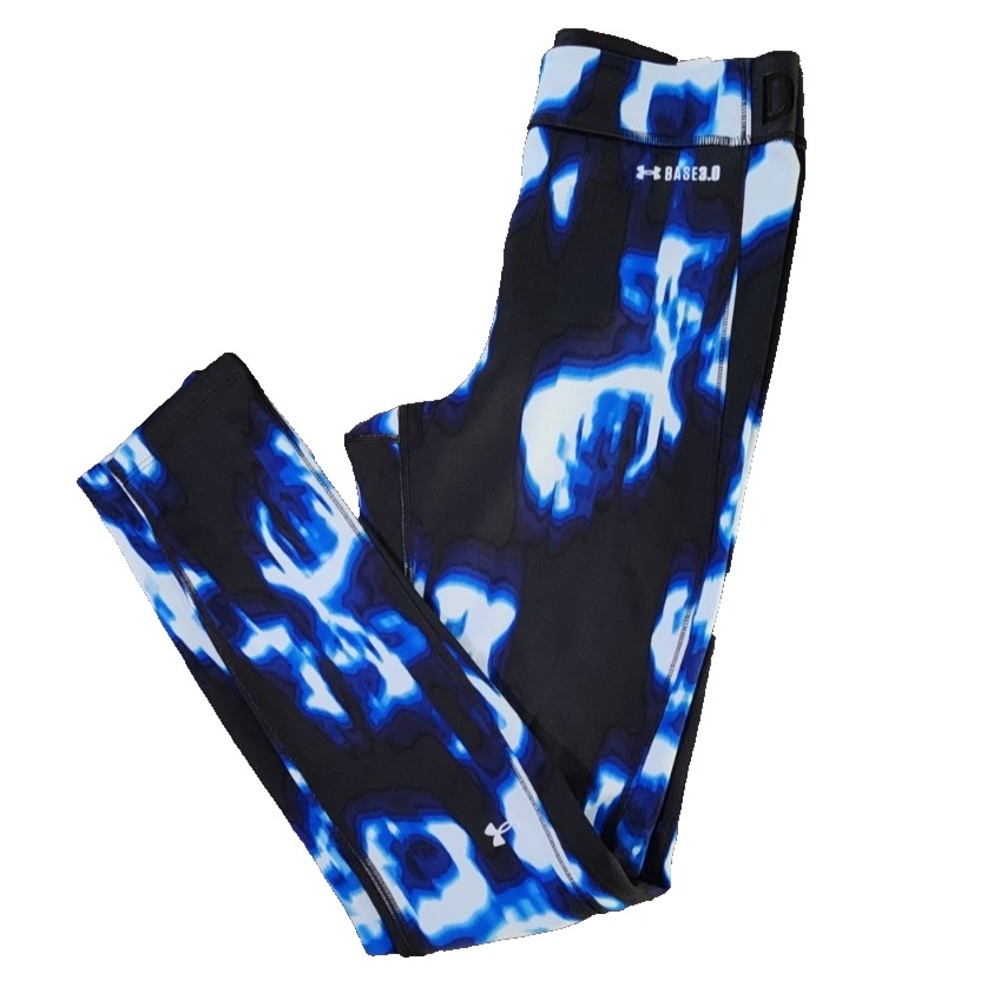 Under Armour Base 3.0 Leggings Womens Small Blue Black Abstract ColdGear Pants